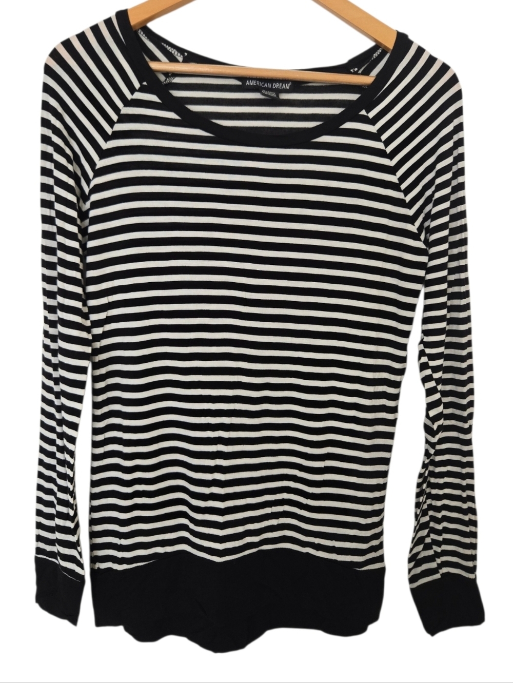 American Dream Black White Striped Long Sleeve Top Women’s Medium Casual Basic